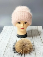 шапка ангора с меховым помпоном зимняя пушистая стильная