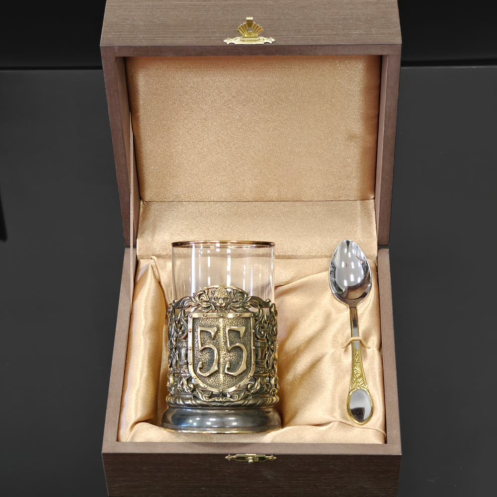Подстаканник литье Юбилей 55 лет в подарочном футляре