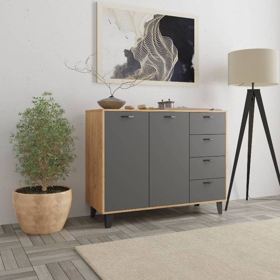 Комод КАТРИН-12 дуб крафт золотой / графит серый