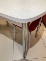 Стол неразд Пластиковый подстолье прямое хром Царг.пояс белый Ст-ца мрамор марквина белый