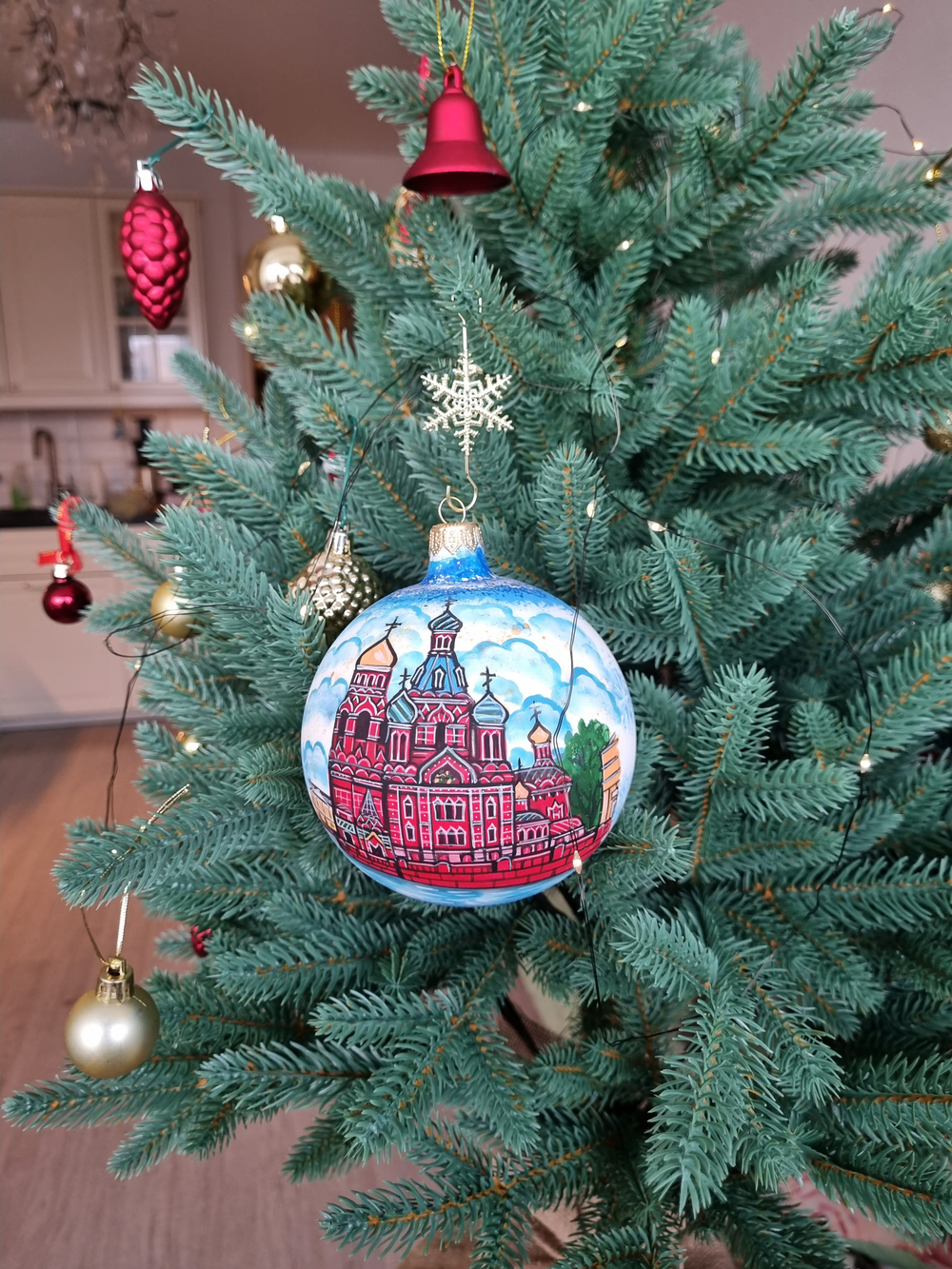 Шар стеклянный "Спас на крови",  ручная роспись