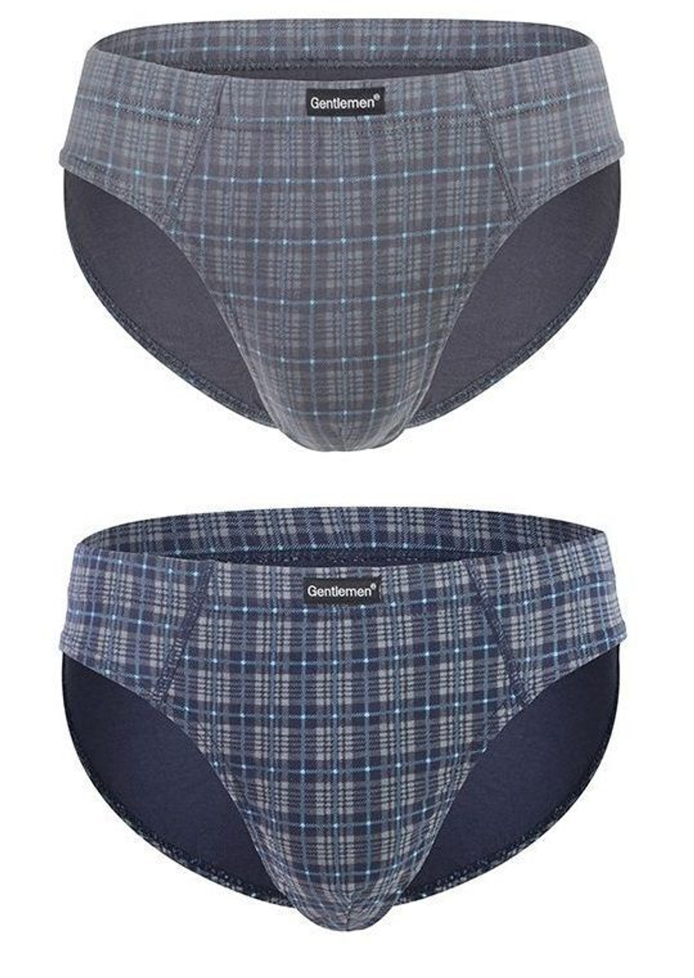 Комплект из 2 трусов-слипов в клетку (Размер: XL) (Цвет: серый с синим)