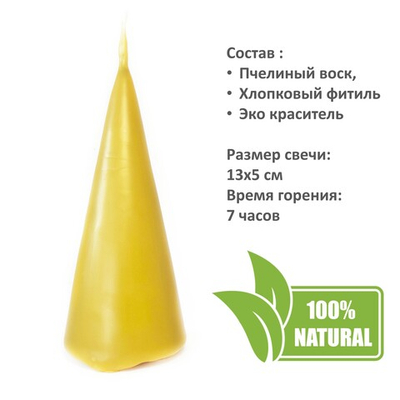 Свеча конус желтая / 13х5 см