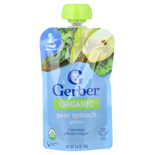 Gerber, органическое пюре 2nd Foods®, груша и шпинат, 99 г (3,5 унции)
