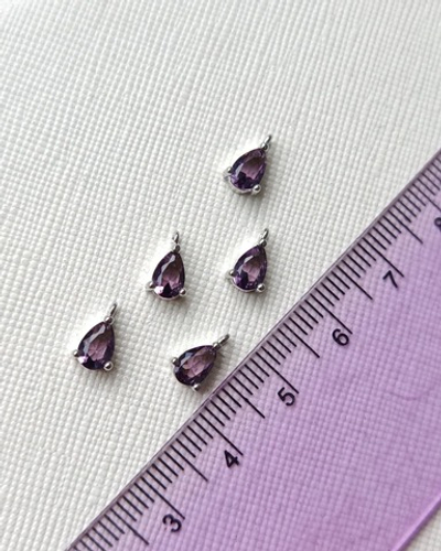 50307-фр Подвеска "Капля мини" с фианитом 10мм, фиолетовый, родий