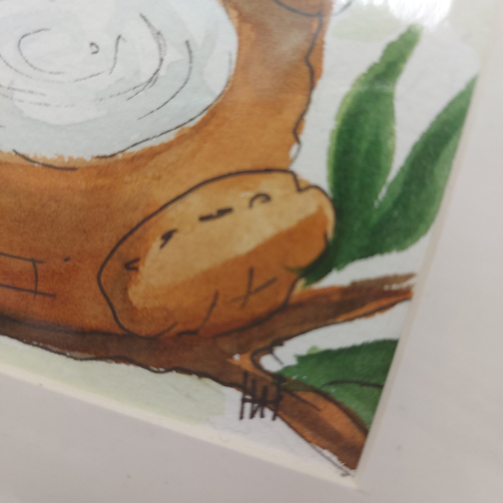 Картина акварельная авторская в паспарту 15х20 см на стену для интерьера "Медвежонок"