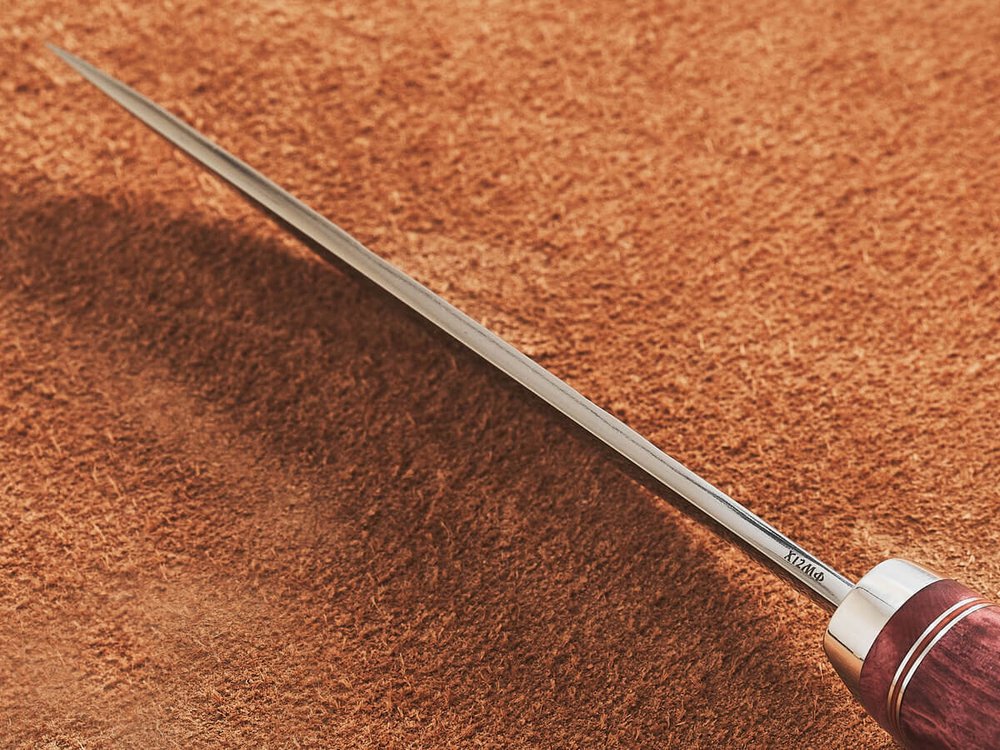 Якутский нож "Амга", сталь Х12МФ, рукоять гранатовая стабилизированная карельская береза / рисунок