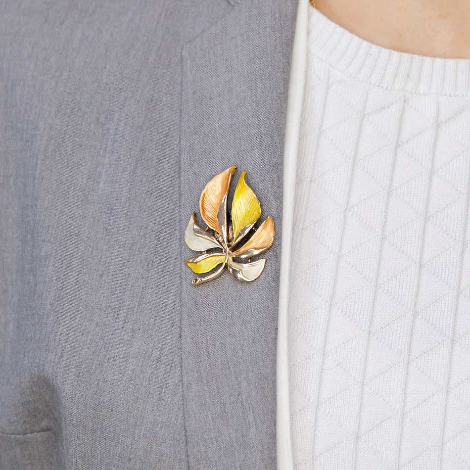 Брошь Shadore Лист резной XZ0863.10 BR/G