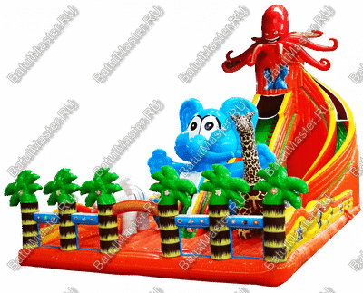 Коммерческий надувной батут "Слоны и жираф" 18*9*8,5 м