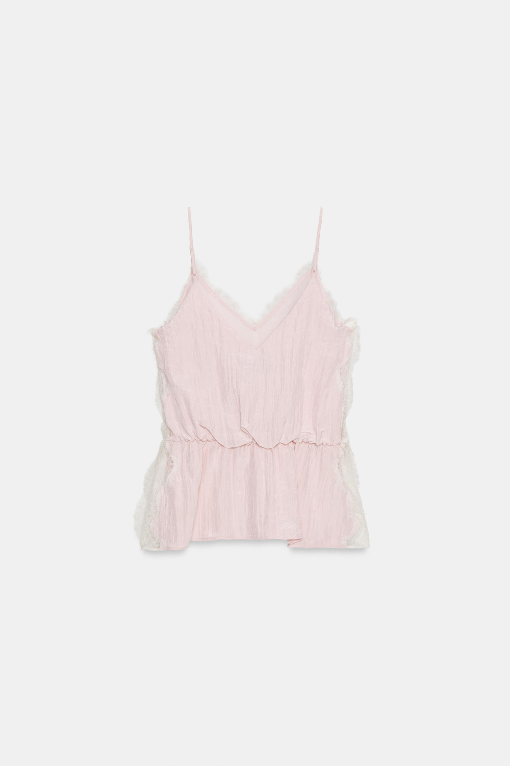 ZARA ТОП В БЕЛЬЕВОМ СТИЛЕ С КРУЖЕВОМ, РОЗОВЫЙ
