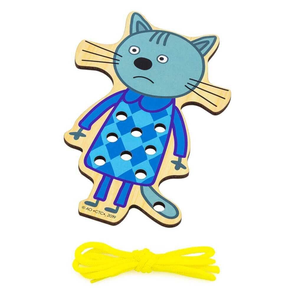 Шнуровка Нудик "Три кота", развивающая игрушка для детей, обучающая игра из дерева