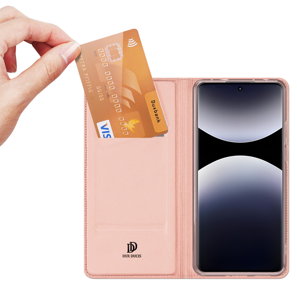 Чехол книжка из PU кожи розового цвета от Dux Ducis для Xiaomi Redmi Note 14 Pro 4G, серия Skin Pro Series Case