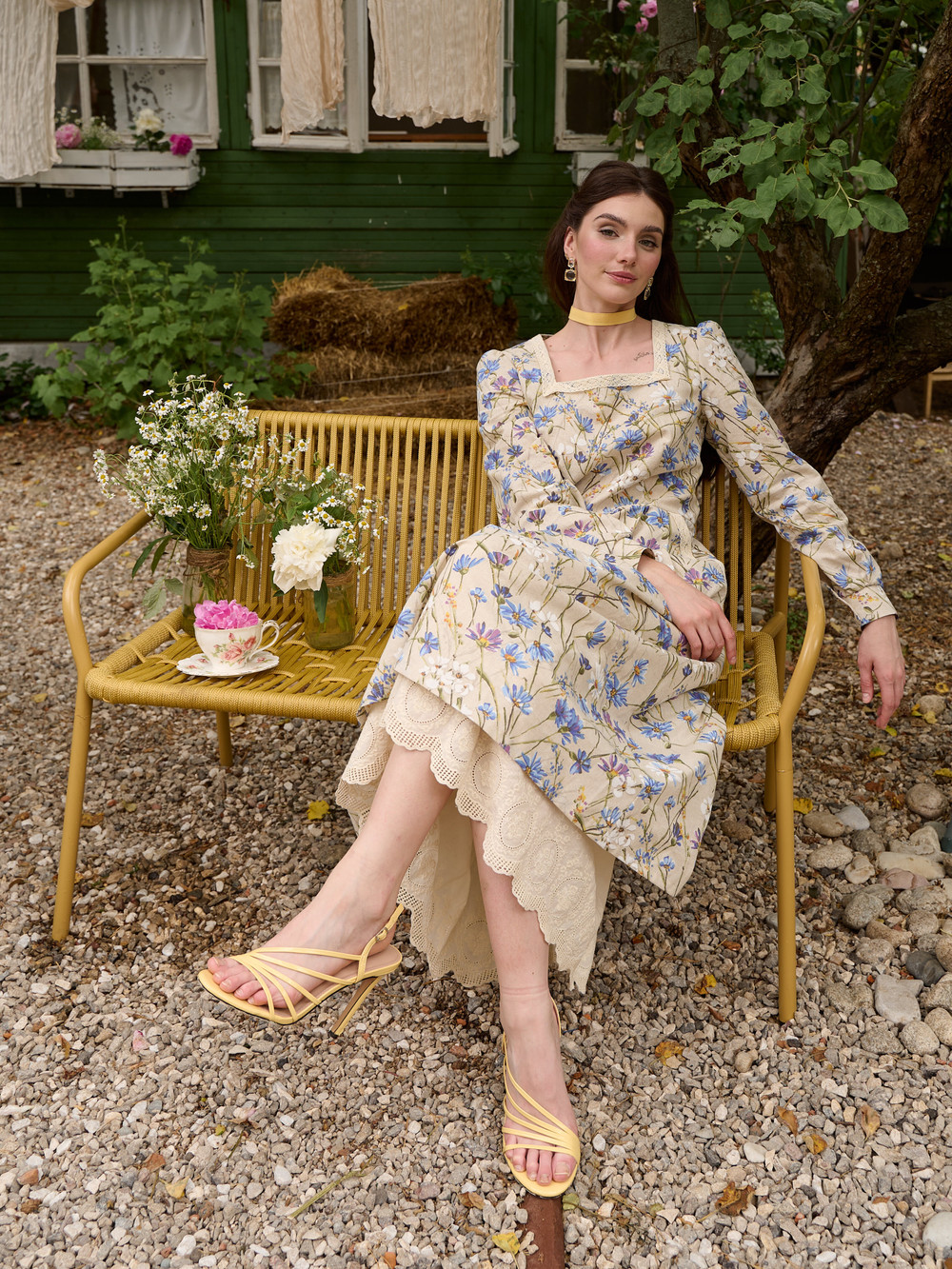 Платье лен с квадратным вырезом