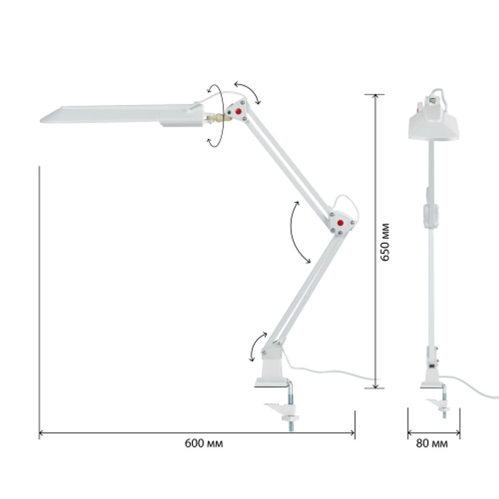 Настольный светильник ЭРА NL-201-G23-11W-W с лампой PL на струбцине белый
