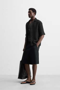 ZARA ХЛОПКОВЫЕ ШОРТЫ RELAXED FIT, ЧЕРНЫЙ