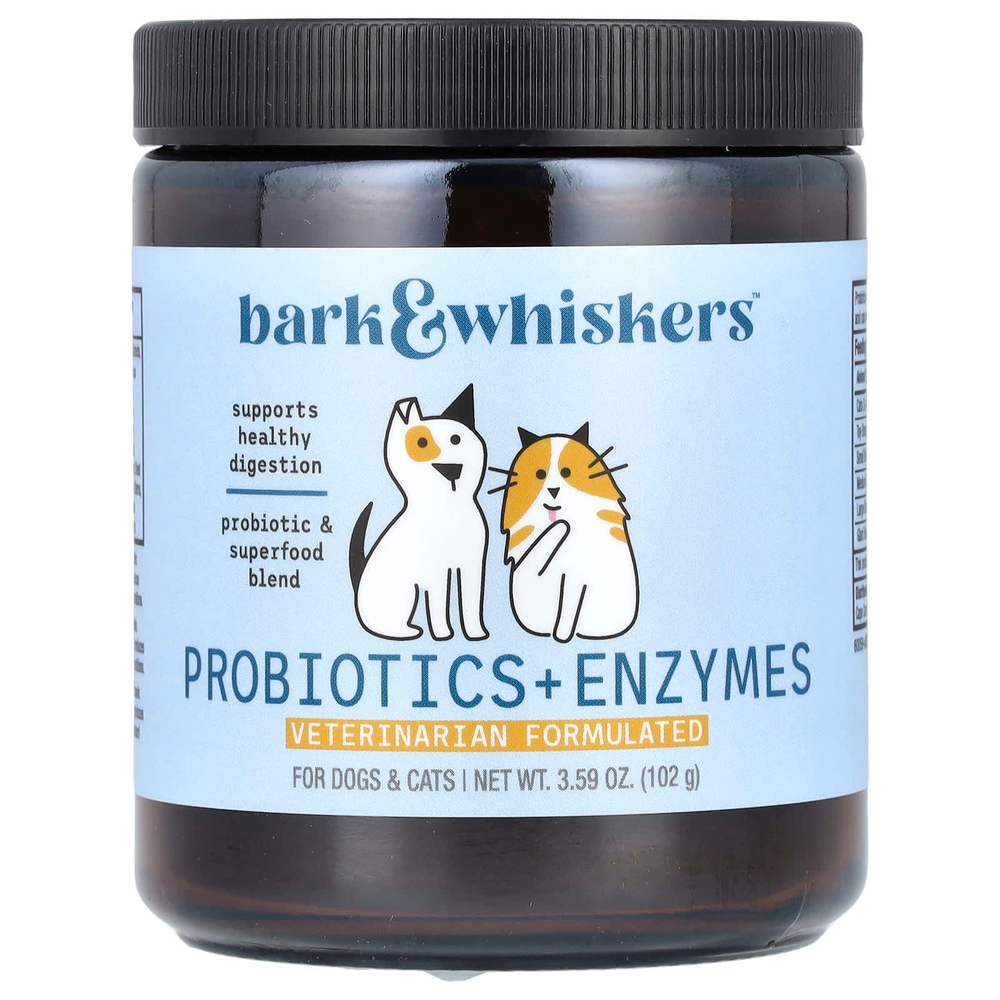 Dr. Mercola, Bark & Whiskers, пробиотики и ферменты, для собак и кошек, 102 г (3,59 унции)