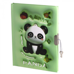Записная книжка в футляре, 20,0 см * 22,5 см, 7БЦ, Alingar, мат.ламин, эффект 3D, ручка, замочек, клетка, 50 л., "Малыш панда", зеленый
