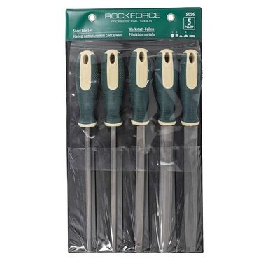 Набор напильников разнопрофильных 5пр.(плоский, треугольный, круглый, полукруглый, квадратный L-320мм), на полотне RockForce##Rock FORCE RF-5056