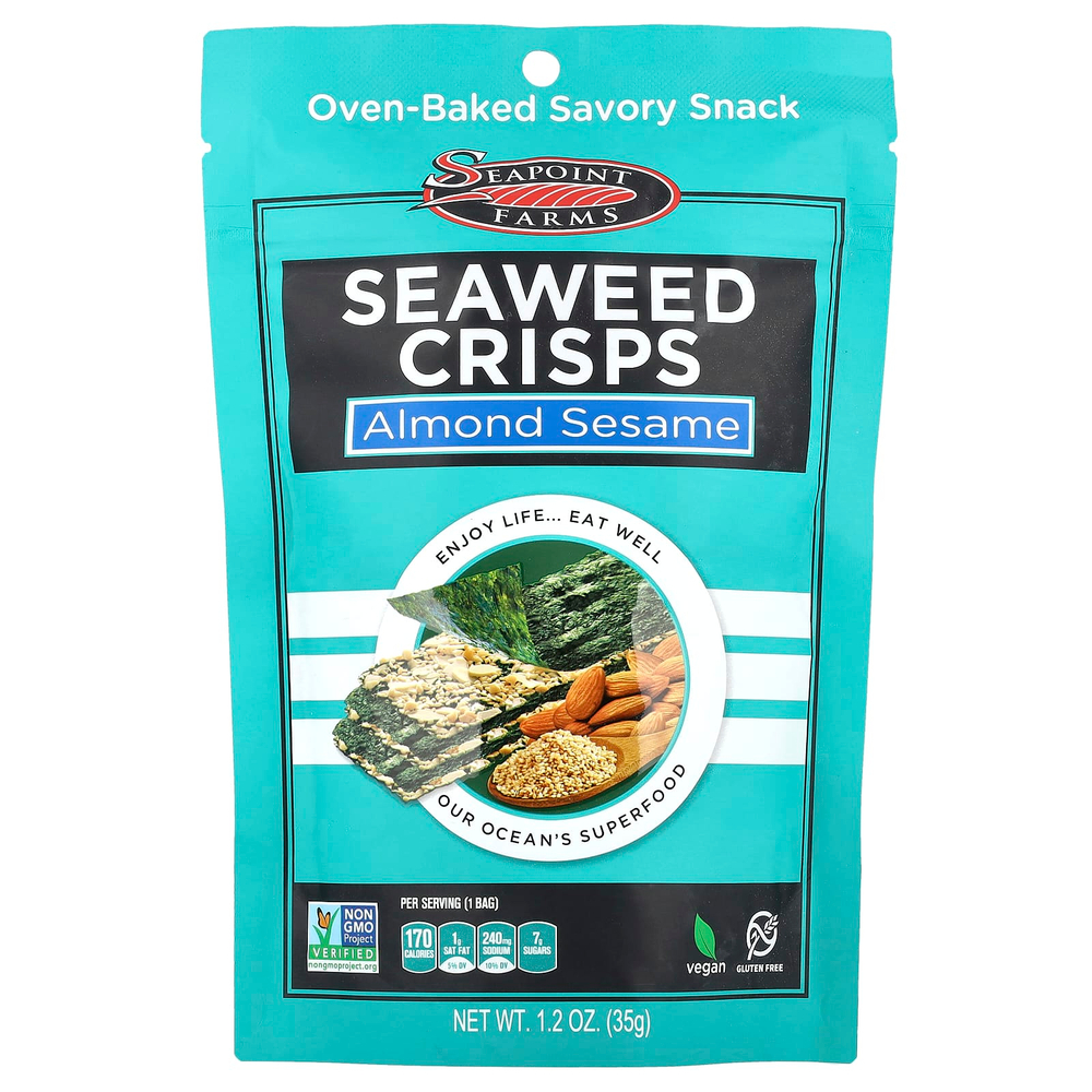 Seapoint Farms, чипсы из морских водорослей, миндаль и кунжут, 35 г (1,2 унции)