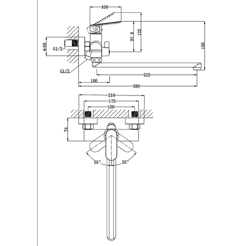 Смеситель для ванны Azario Alanti керамический картридж, длинный излив, с ручным душем, шланг 150 см, графит (AZ-K1732GR)