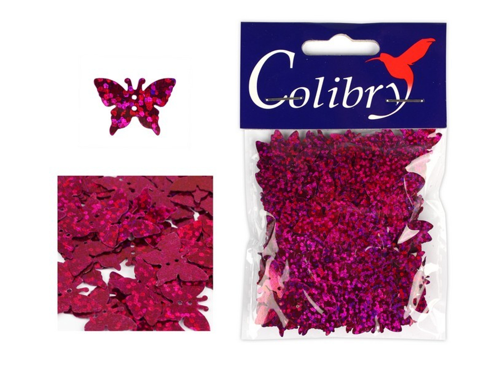 Пайетки фигурные голографические-(бабочки)10гр-Colibry