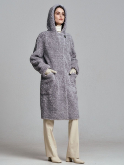 Шуба из овечьей шерсти чебурашка тедди, серая, SilverFox