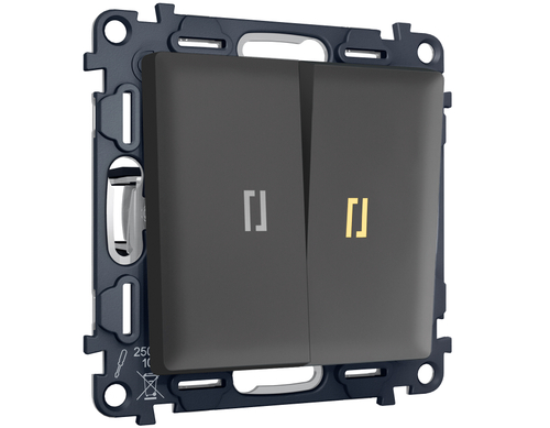 MA904050 Комплект механизма 2-кл выключателя с самовозвратом с подсветкой 3200K ALFA Графит Мягкое касание QUANT (AP9040, VM129, G11Y)