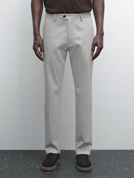 Massimo Dutti Зауженные брюки из смесового хлопка, каменный
