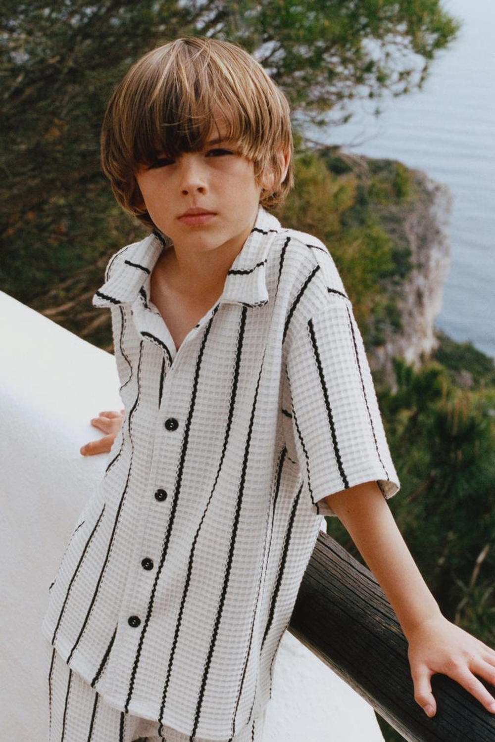 ZARA РУБАШКА В ПОЛОСКУ ИЗ КРУЖЕВА КРОШЕ, ЭКРЮ/ЧЕРНЫЙ