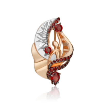 Брошь «Стихия Огня» из комбинированного золота c гранатами Артикул: 04-0291-00-204-1111