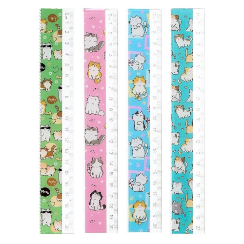 Линейка Basir пластиковая, серия "Кошка", с рисунком котиков на корпусе, 20 см