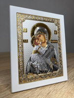 Владимирская БМ, икона прямоугольная с рамкой, белое дерево 185х235