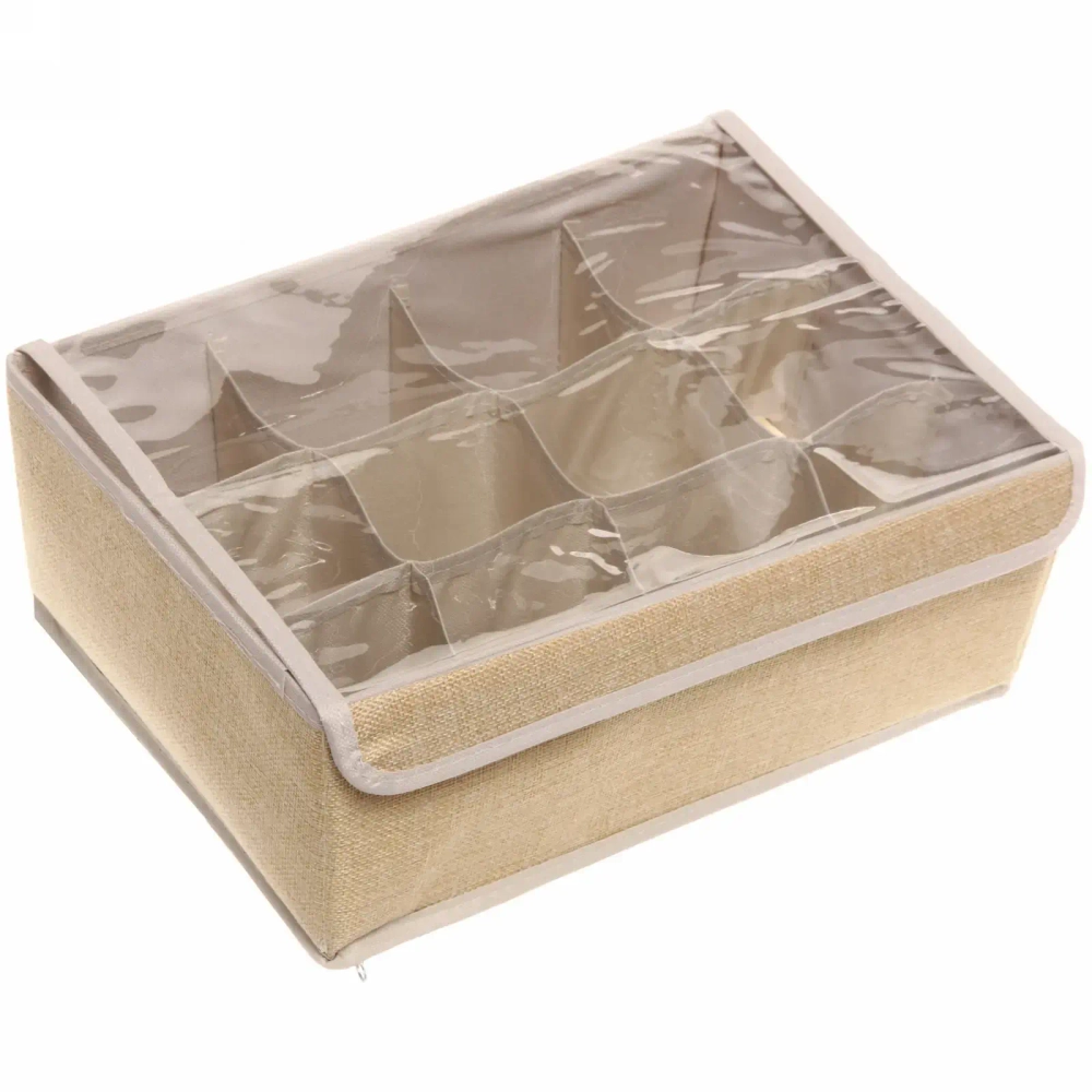 Кофр - органайзер для хранения вещей с прозрачной крышкой «УЮТДОМА», цвет бежевый, 12 отделений, 32*23*12см