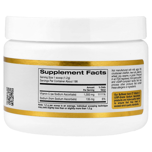 California Gold Nutrition, Buffered Gold C®, некислый витамин C в порошке, аскорбат натрия, 238 г (8,4 унции)