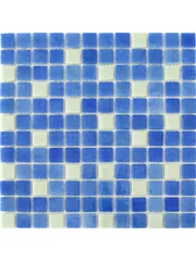 STP-BL018 Natural Стеклянная мозаика для ванной Steppa синяя белая полированная