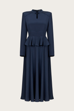 Платье из шелкового кади с баской и авторской вышивкой