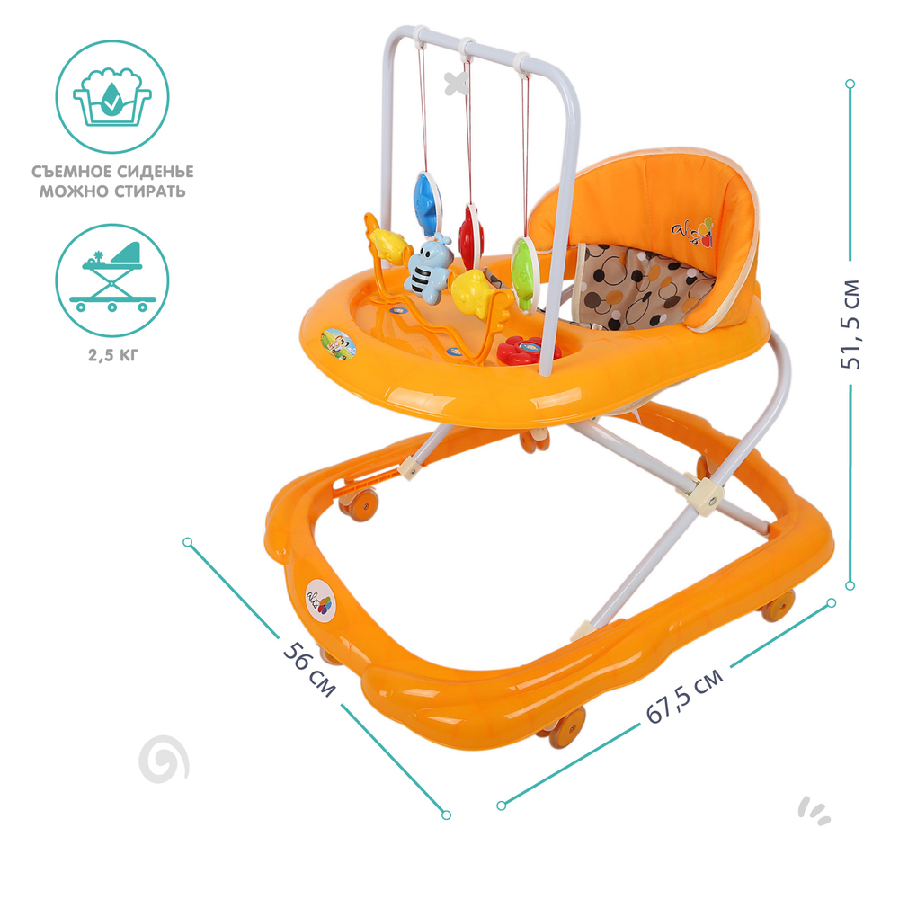 Ходунки "BUGGY C", 6 силиконовых колес, муз. (Alis) (оранжевый)
