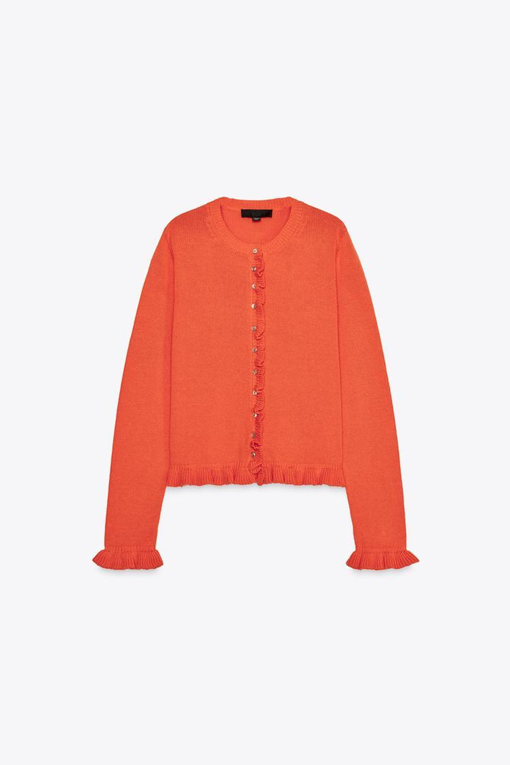 ZARA ТРИКОТАЖНЫЙ КАРДИГАН С ВОЛАНАМИ, ОРАНЖЕВЫЙ