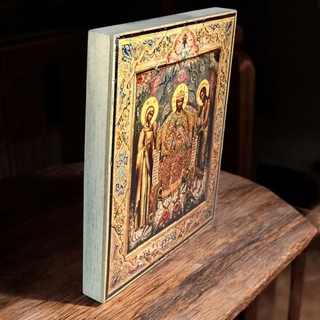 Спас Великий Архиерей Деисус (Деисис). Иисуса Христа с Божией Матерью и Иоанном Предтечей. Деревянная икона на левкасе