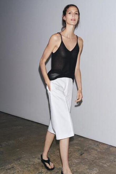 ZARA ДЛИННЫЕ ШОРТЫ — ZW COLLECTION, ЖЕЛТОВАТО-БЕЛЫЙ