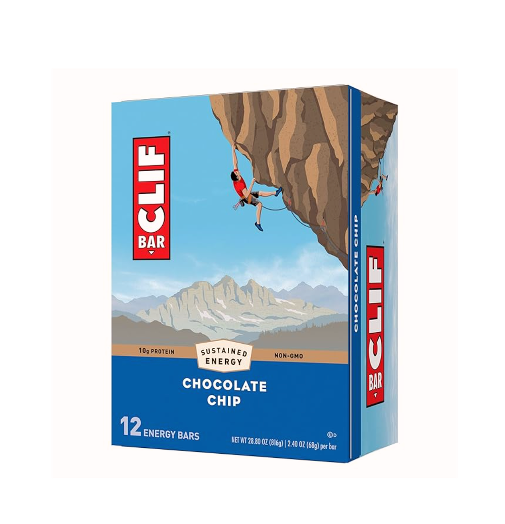Clif Bar -Протеиновые батончики с  шоколадной крошкой — Сделано из органического овса — 10 г белка — Не содержит ГМО — На растительной основе — Энергетические батончики — 12 штук в упаковке