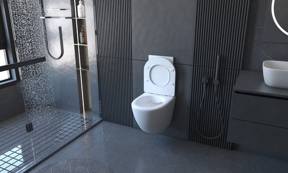 Комплект ABBER унитаз AC1100 белый с инсталляцией AC0105 и кнопкой AC0120 хром, биде AC1150 с инсталляцией AC0101P