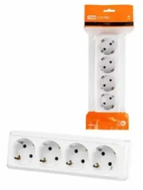 Розетка 4-х местная горизонт-я 2П+3 открытой установки IP20 16A белая (6шт) "Ладога" TDM SQ1801-0130