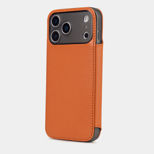 Чехол-книжка кожаная для iPhone 17 Pro, коза оранжевого цвета