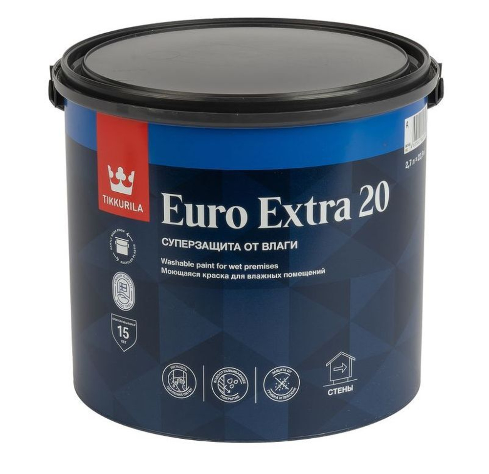 Краска для кухонь и ванных комнат Tikkurila Euro Extra 20 белая база A 2,7 л