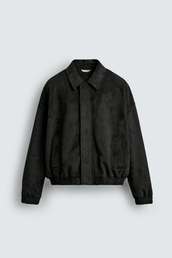 ZARA КУРТКА СВОБОДНОГО КРОЯ ИЗ ИСКУССТВЕННОЙ ЗАМШИ, ЧЕРНЫЙ