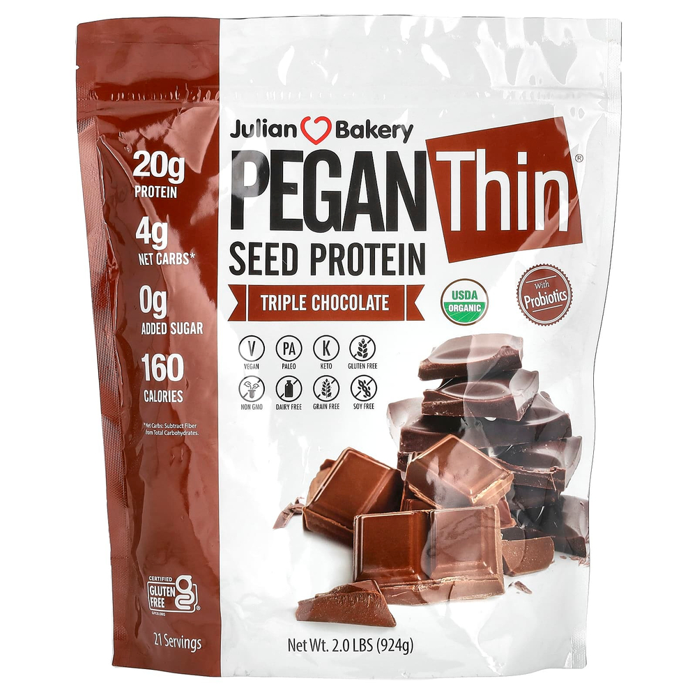 Julian Bakery, Pegan Thin, протеин из семян, тройной шоколад, 924 г (2 фунта)
