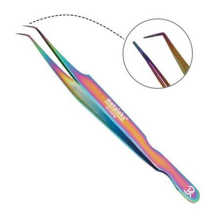 *Пинцет RT-374TM для наращивания ресниц 12см многоцветное-титановое Metaleks