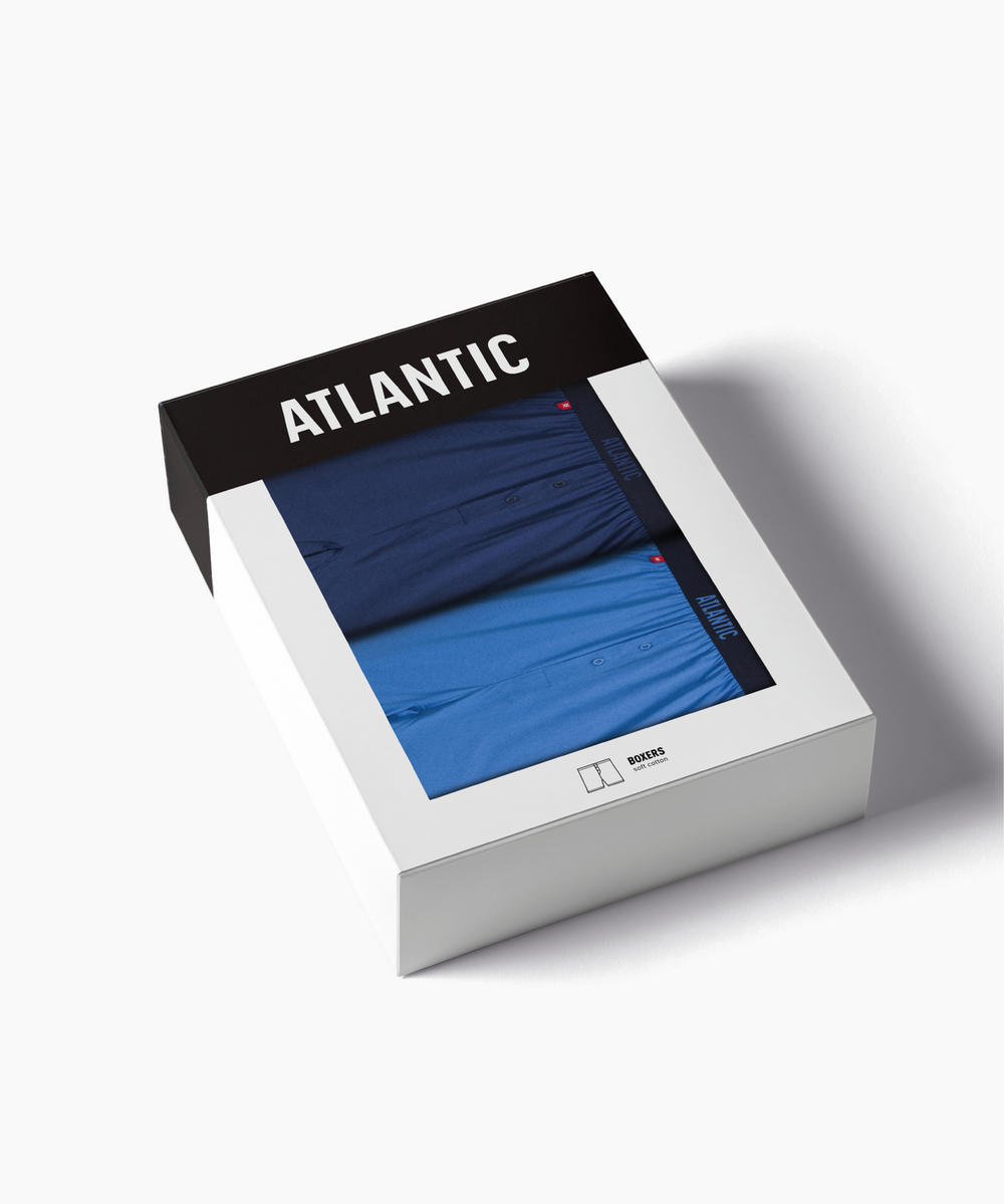 Мужские трусы боксеры Atlantic, набор 2 шт., хлопок, темно-голубые + светло-голубые, 2MBX-025