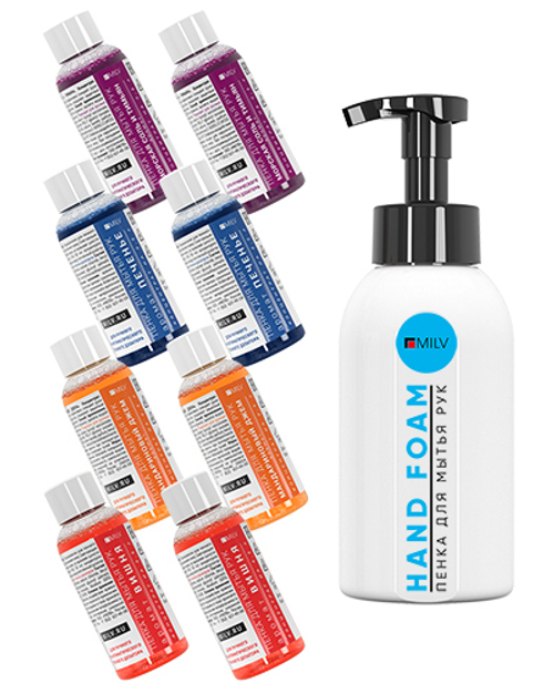 MILV Набор пенка для мытья рук 4 аромата+дозатор, 4л